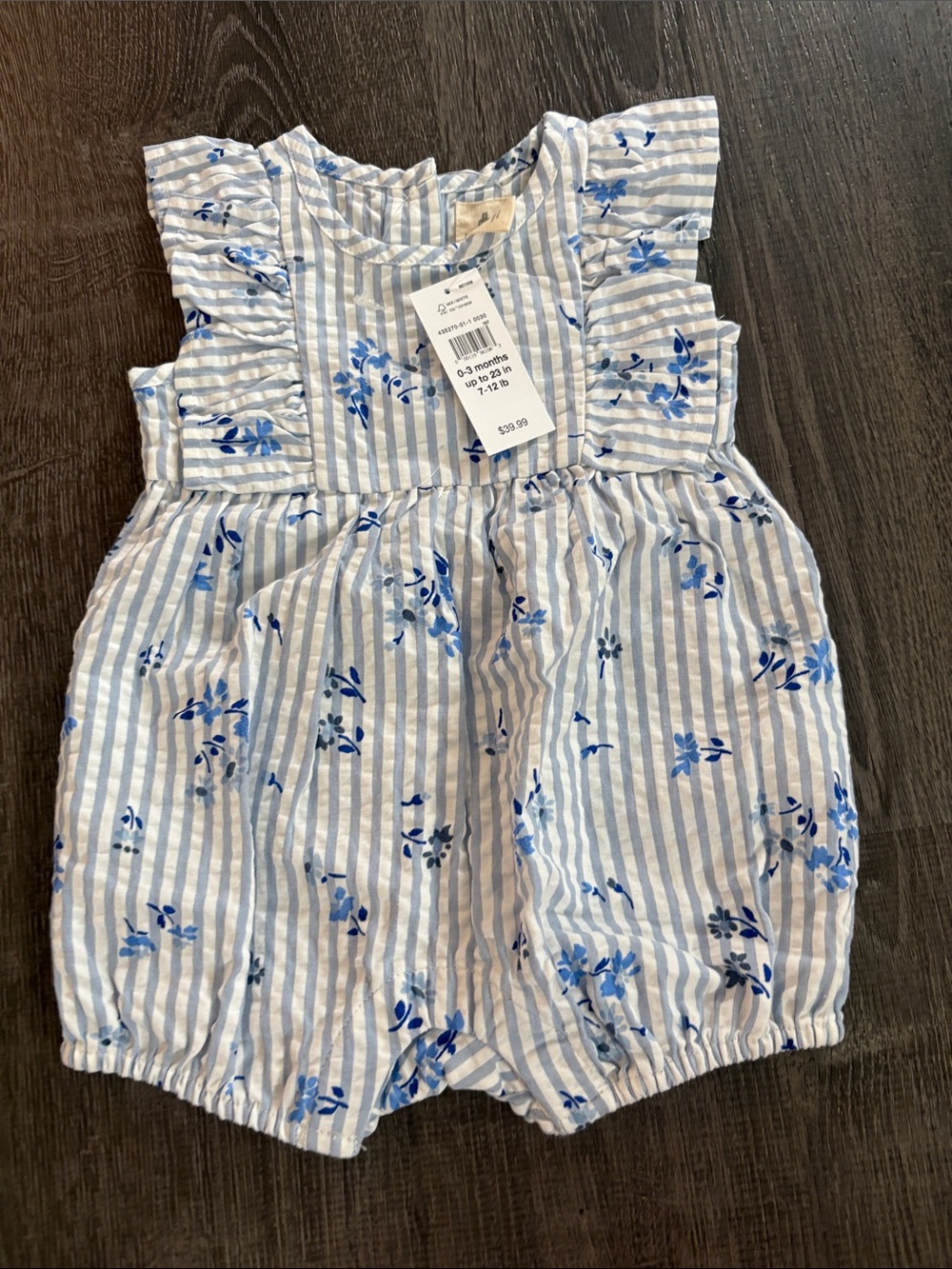 GAP Blue and White Striped Floral Baby Romper